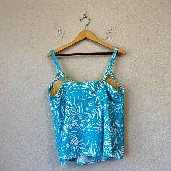 NWT SWIMSUITS FOR ALL Tankini Top in Palm Leaf Print White Aqua Bow - Picture 4 of 10
